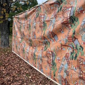 Vtg Cotton Chintz Fabric 7 5/8 yds 101 Children Peach Upholstery Asian Toile